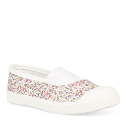 Ballerines Toile BLANC Fille Motif Fleuri A Enfiler