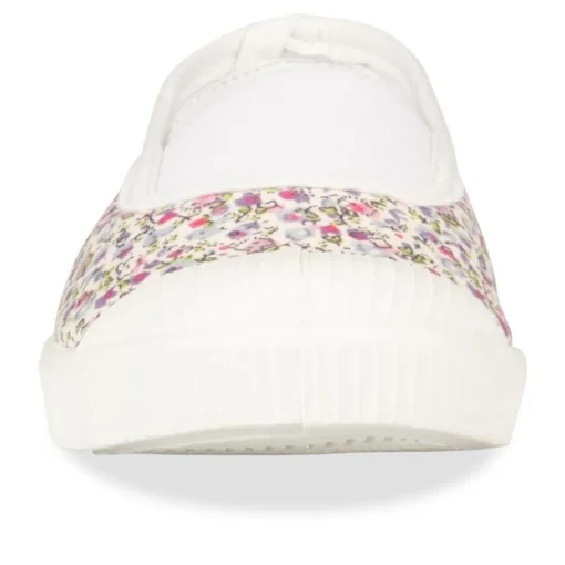 Ballerines Toile BLANC Fille Motif Fleuri A Enfiler