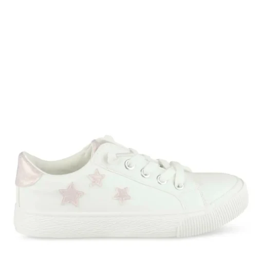 Baskets BLANC Fille Motif Etoiles Lacets
