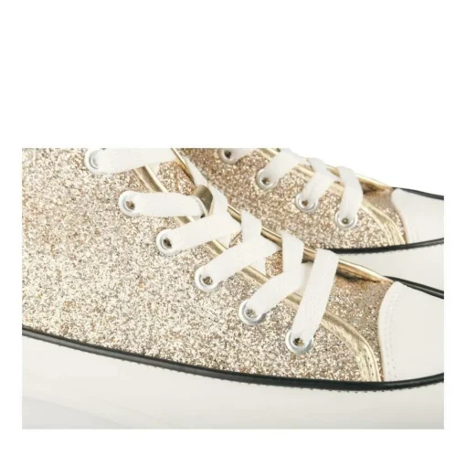 Baskets Montante OR Femme Motif Paillettes Lacets
