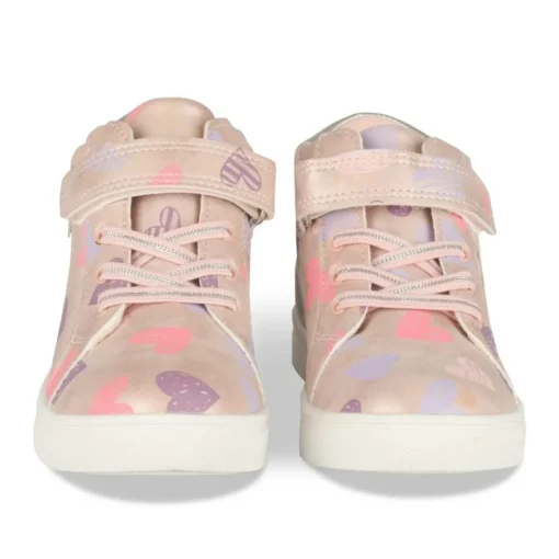 Baskets Montante ROSE Fille Motif Coeurs Scratch
