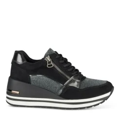 Baskets NOIR Femme Motif Paillettes Lacets