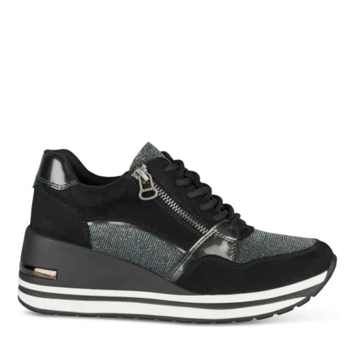 Baskets NOIR Femme Motif Paillettes Lacets