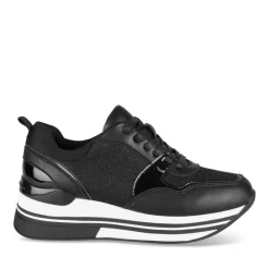 Baskets NOIR Femme Motif Paillettes Lacets