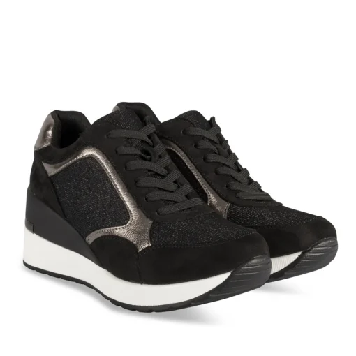 Baskets NOIR Femme Motif Paillettes Lacets
