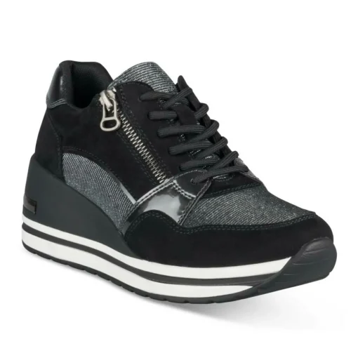 Baskets NOIR Femme Motif Paillettes Lacets