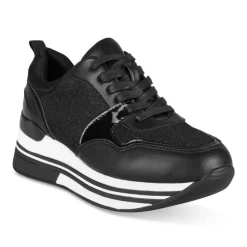 Baskets NOIR Femme Motif Paillettes Lacets