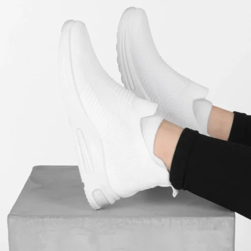 Baskets Running BLANC Femme Motif Uni A Enfiler