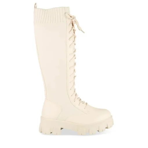 Bottes BEIGE Femme Motif Uni Lacets