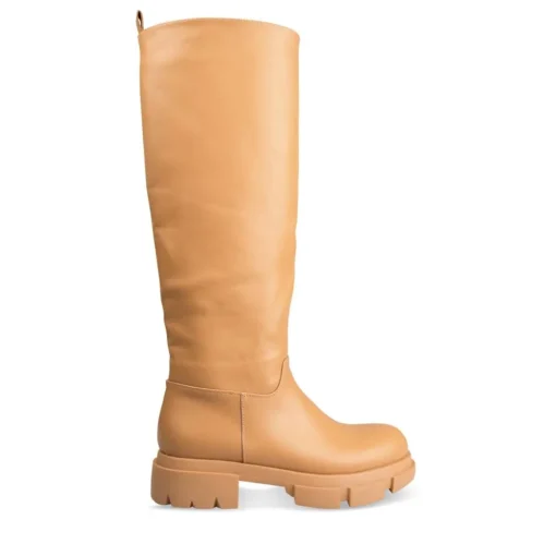 Bottes COGNAC Femme Motif Uni A Enfiler