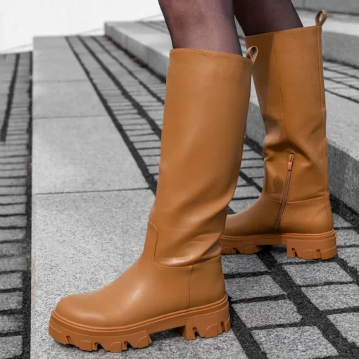 Bottes COGNAC Femme Motif Uni A Enfiler