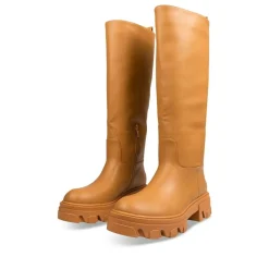 Bottes COGNAC Femme Motif Uni A Enfiler