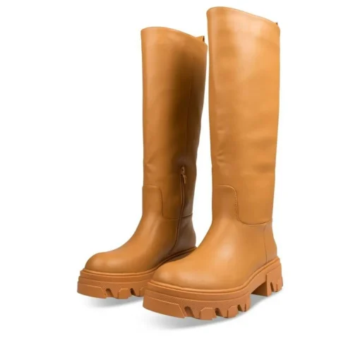 Bottes COGNAC Femme Motif Uni A Enfiler