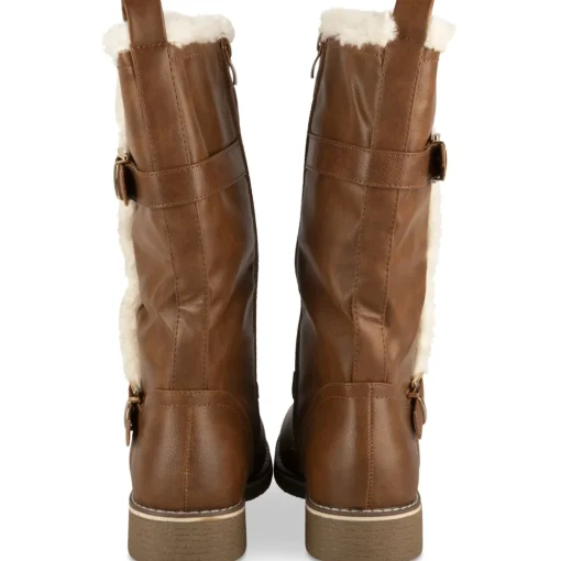 Bottes COGNAC Femme Motif Uni A Enfiler