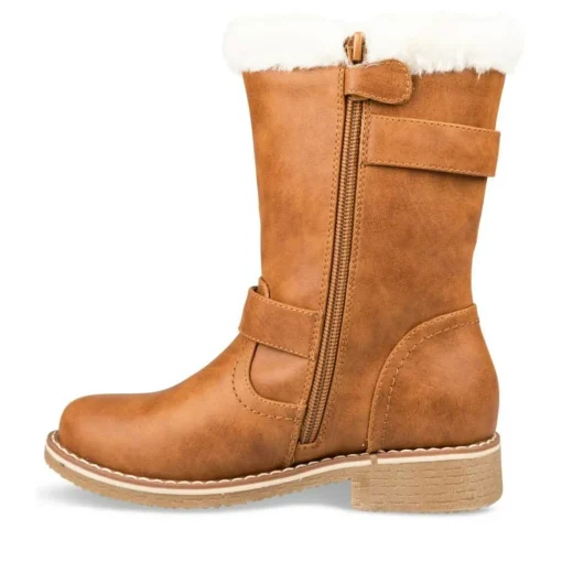 Bottes Fourré MARRON Fille Motif Uni Fermeture éclair
