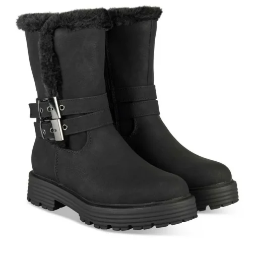 Bottes Fourré NOIR Fille Motif Fausse Fourrure Fermeture éclair