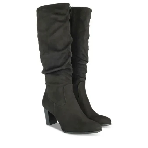 Bottes Plissé NOIR Femme Motif Uni Fermeture éclair