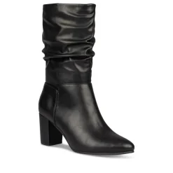 Bottes Plissé NOIR Femme Motif Uni Fermeture éclair