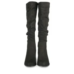 Bottes Plissé NOIR Femme Motif Uni Fermeture éclair