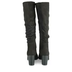 Bottes Plissé NOIR Femme Motif Uni Fermeture éclair