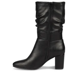 Bottes Plissé NOIR Femme Motif Uni Fermeture éclair