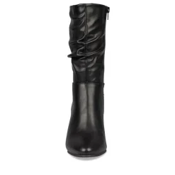 Bottes Plissé NOIR Femme Motif Uni Fermeture éclair