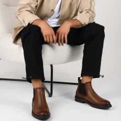 Bottines Chelsea MARRON Homme CUIR Motif Uni Elastique