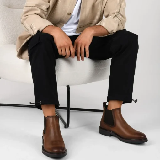 Bottines Chelsea MARRON Homme CUIR Motif Uni Elastique