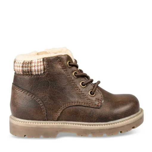 Bottines Fourré MARRON Garçon Motif Uni Lacets