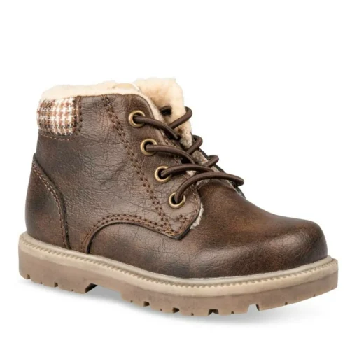 Bottines Fourré MARRON Garçon Motif Uni Lacets