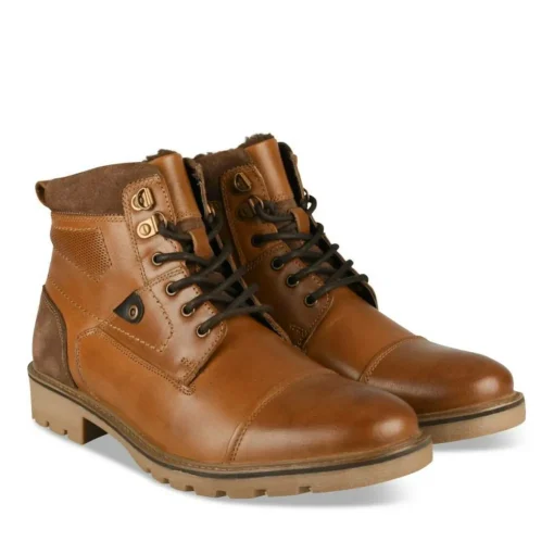 Bottines Fourré MARRON Homme CUIR Motif Uni Lacets