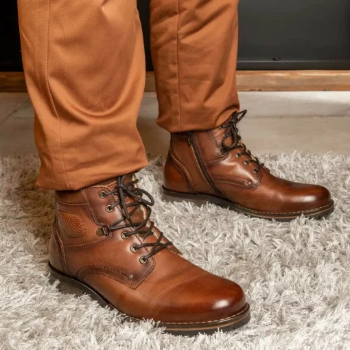 Bottines Fourré MARRON Homme CUIR Motif Uni Lacets