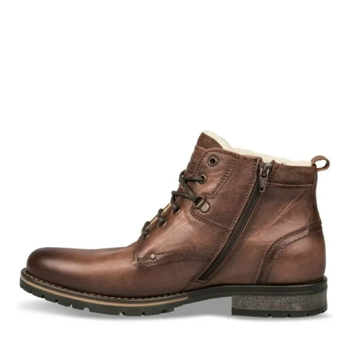 Bottines Fourré MARRON Homme CUIR Motif Uni Lacets