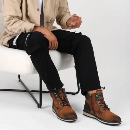 Bottines Fourré MARRON Homme Motif Uni Lacets