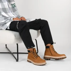 Bottines Fourré MARRON Homme Motif Uni Lacets
