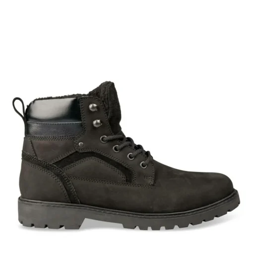 Bottines Fourré NOIR Homme CUIR Motif Uni Lacets