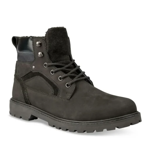 Bottines Fourré NOIR Homme CUIR Motif Uni Lacets