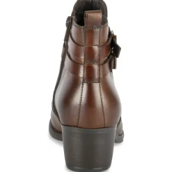 Bottines MARRON Femme CUIR Motif Uni Boucle + Fermeture éclair