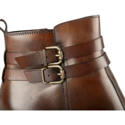 Bottines MARRON Femme CUIR Motif Uni Boucle + Fermeture éclair