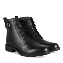 Bottines NOIR Femme CUIR Motif Uni Lacets + Fermeture éclair