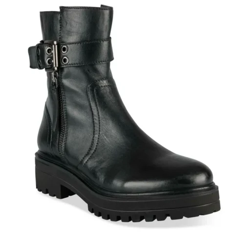 Bottines NOIR Femme CUIR Motif Uni Lacets