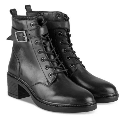 Bottines NOIR Femme CUIR Motif Uni Lacets
