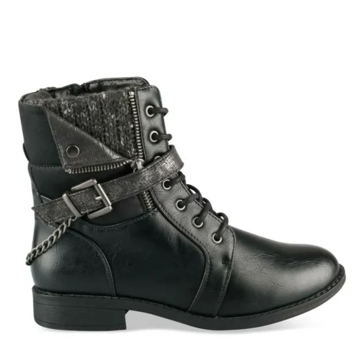 Bottines NOIR Femme Motif Chaîne Lacets