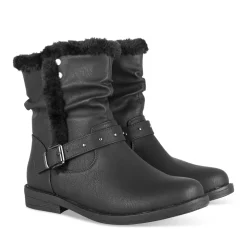 Bottines NOIR Femme Motif Fausse Fourrure Boucle + Fermeture éclair
