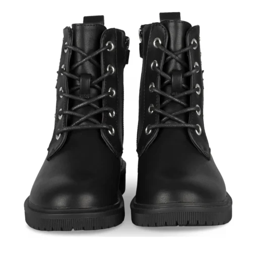 Bottines NOIR Fille Motif Uni Lacets + Fermeture éclair