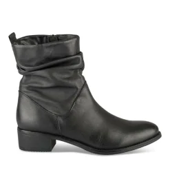 Bottines Plissé NOIR Femme CUIR Motif Uni Fermeture éclair