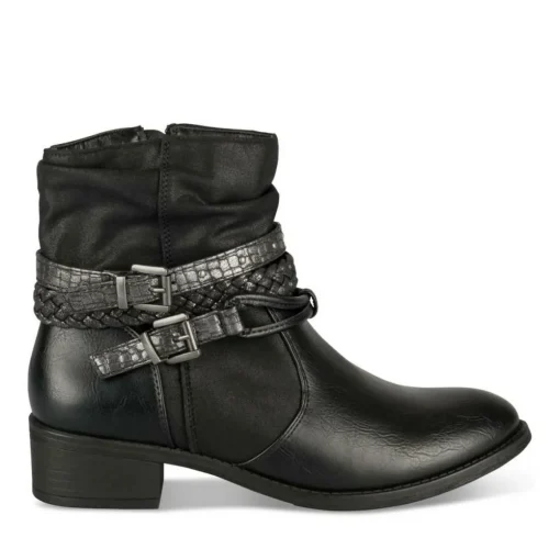 Bottines Plissé NOIR Femme Motif Tressé Fermeture éclair