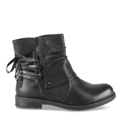 Bottines Plissé NOIR Femme Motif Animal A Enfiler