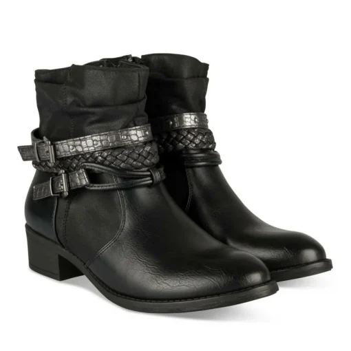 Bottines Plissé NOIR Femme Motif Tressé Fermeture éclair