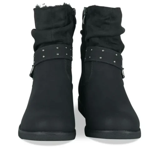 Bottines Plissé NOIR Femme Motif Uni Fermeture éclair